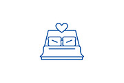 Bed newlyweds line icon concept. Bed