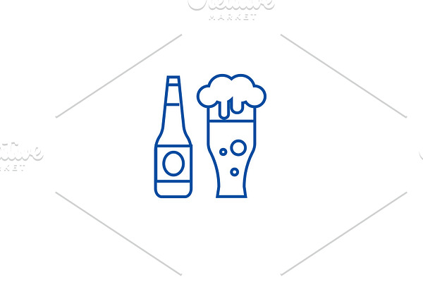 Beer bottle and beer glass line icon