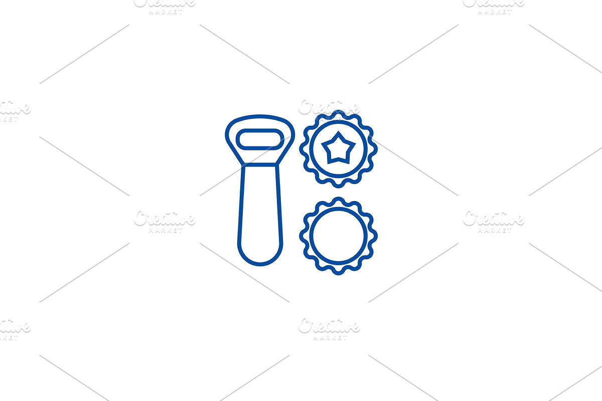 Beer opener, bottle caps line icon in Illustrations - product preview 8