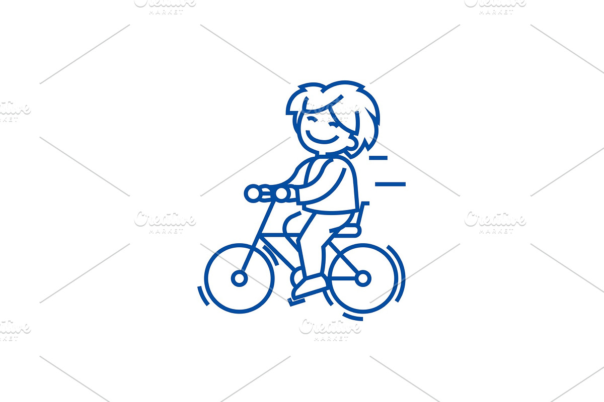 Bicycle, riding boy line icon in Illustrations - product preview 8