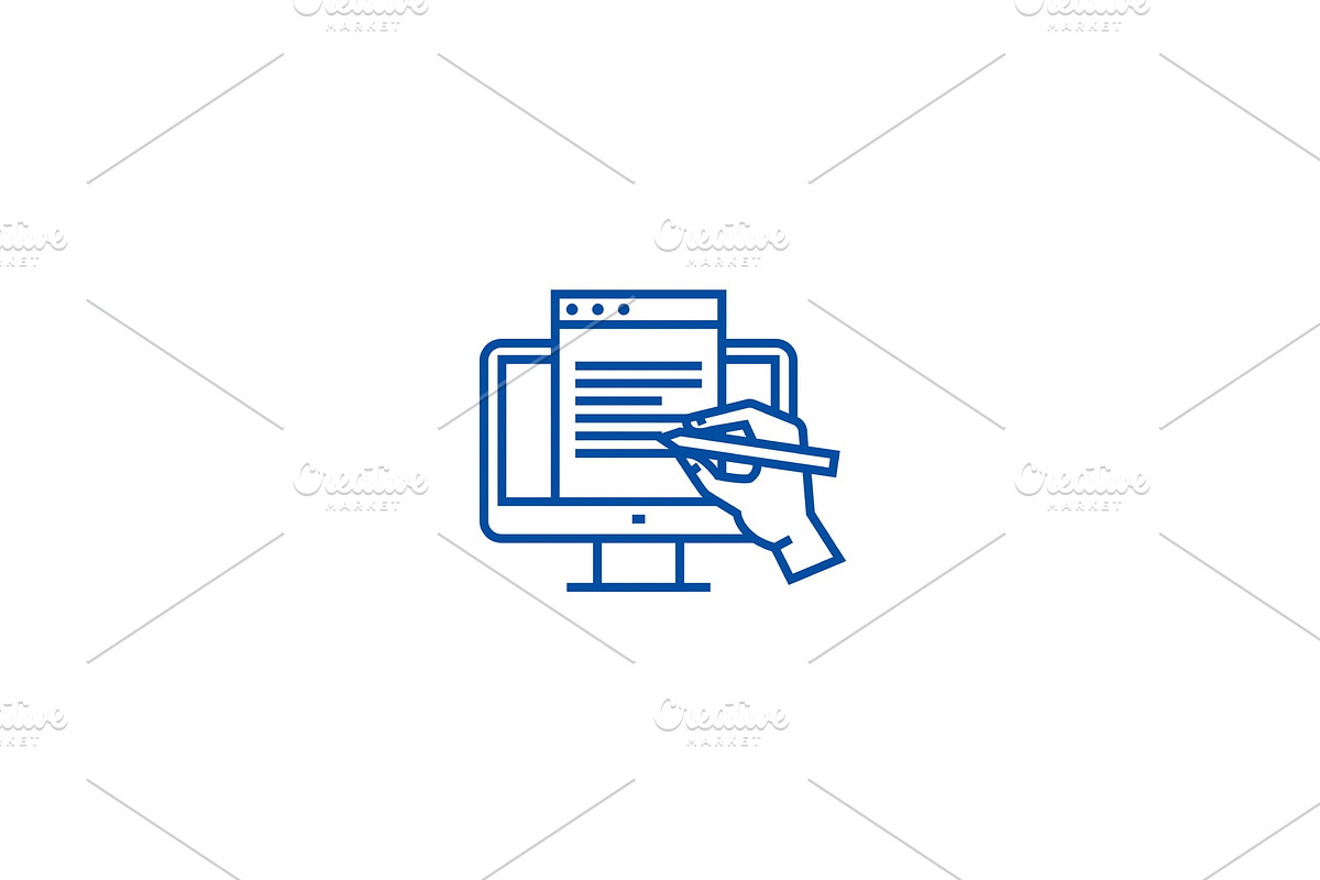 Blogging, monitor with hand line in Illustrations - product preview 8