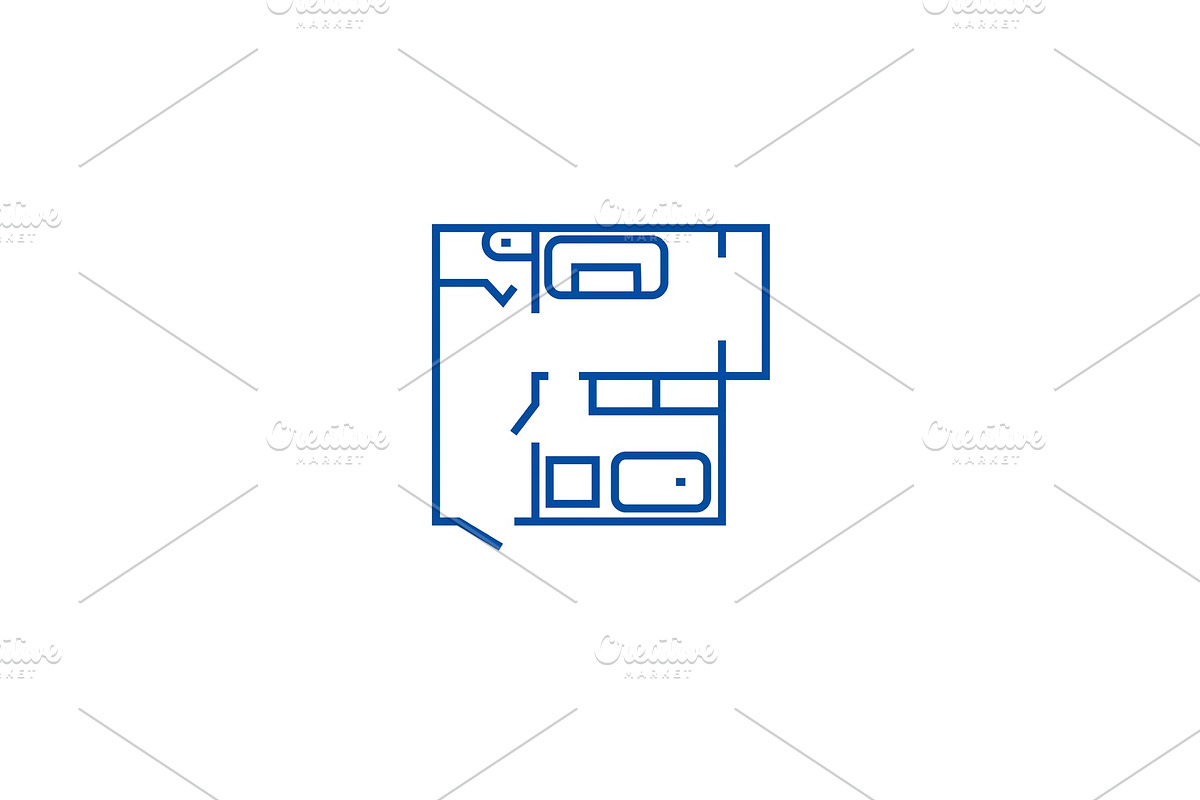Blueprint,flat house plan line icon in Objects - product preview 8