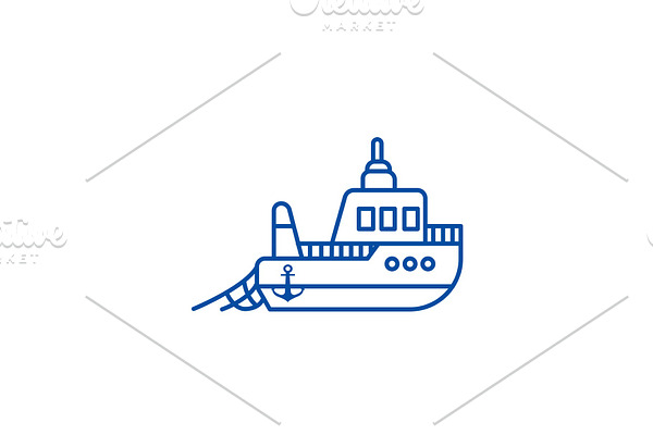 Boat fishing line icon concept. Boat