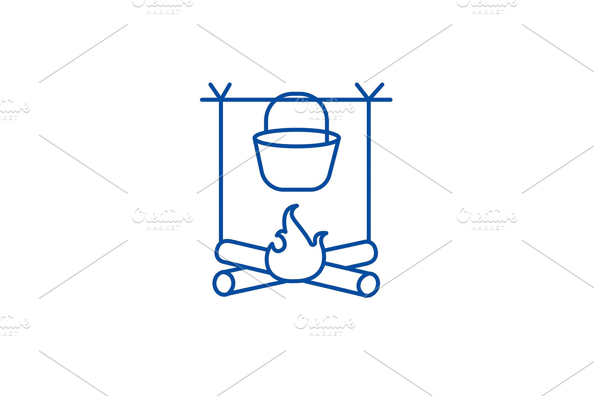 Bonfire, travel camping line icon in Illustrations - product preview 8