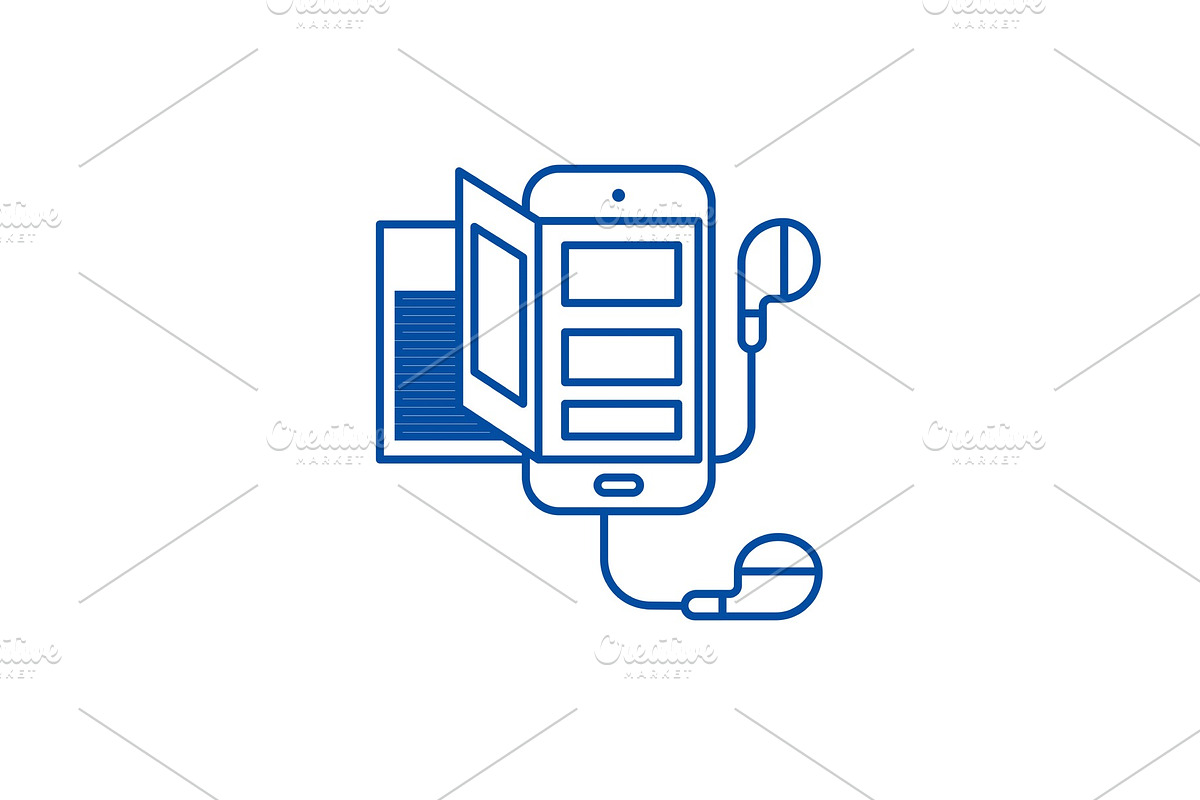 Book,audio,smartphone line icon in Illustrations - product preview 8