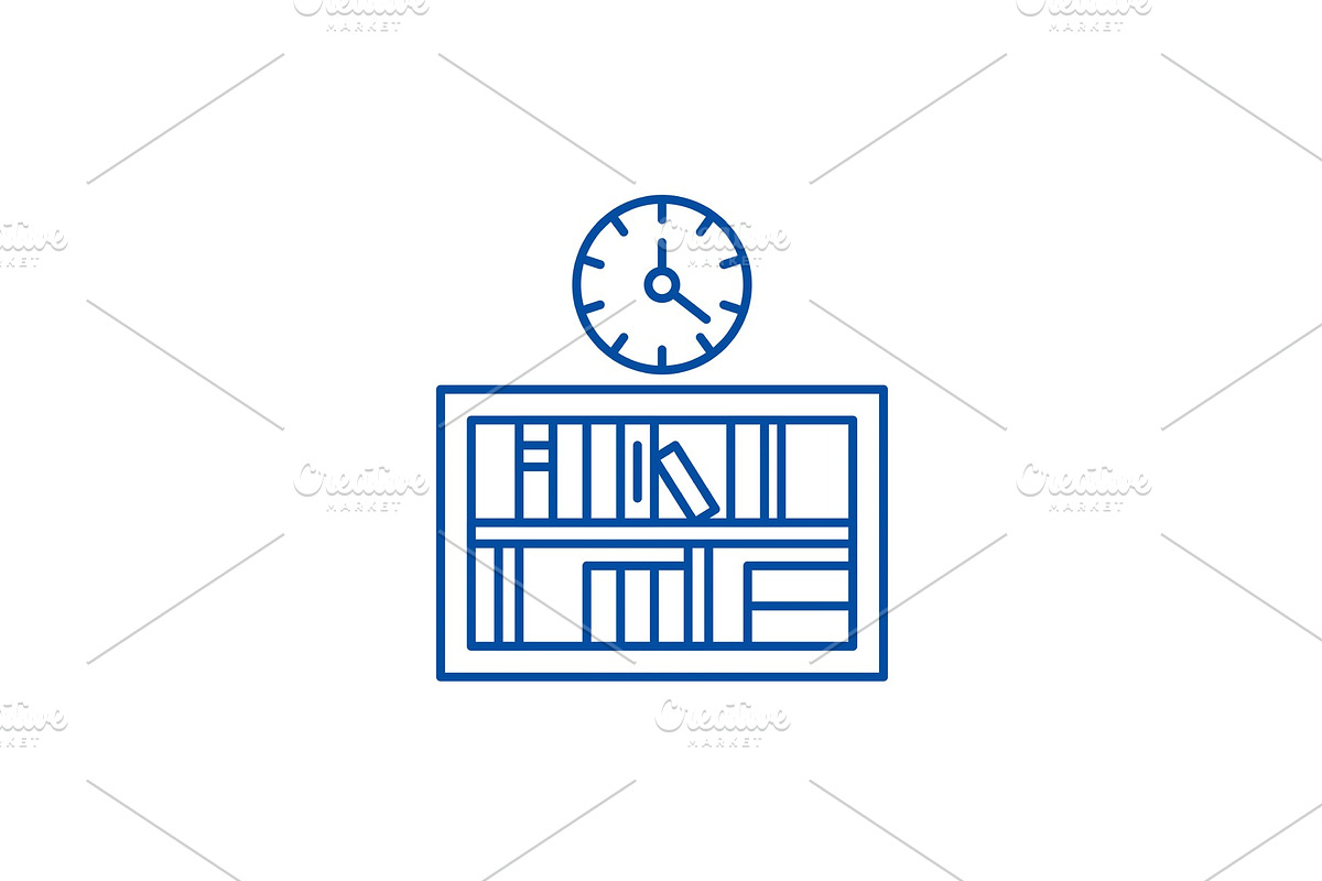 Bookshelf with clock line icon in Objects - product preview 8