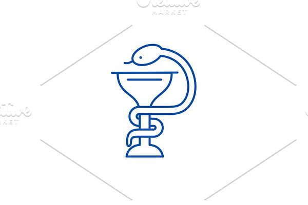 Bowl with a snake line icon concept