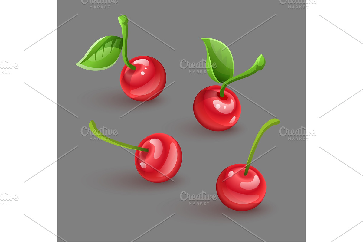 Red cherry berries with green. in Illustrations - product preview 8