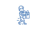 Boy carring gift line icon concept