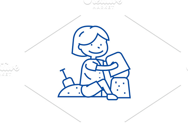 Boy playing with sand line icon