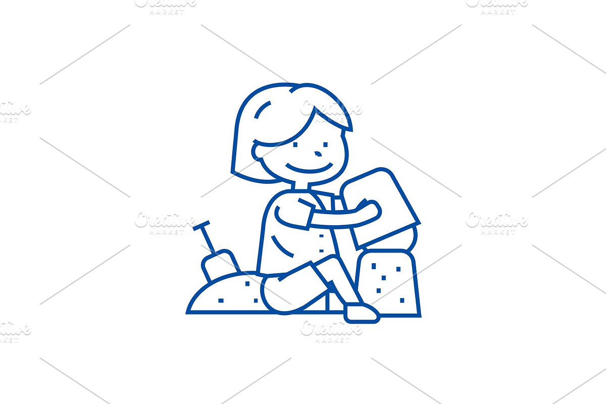 Boy playing with sand line icon in Illustrations - product preview 8