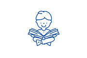 Boy reading book line icon concept