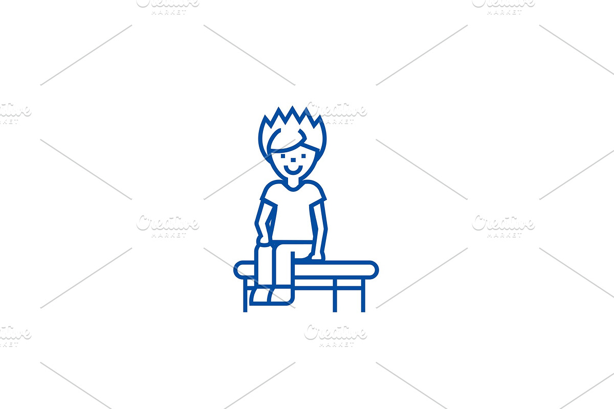 Boy sitting on the bench line icon in Illustrations - product preview 8