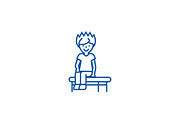 Boy sitting on the bench line icon