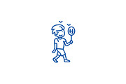 Boy walking with candy line icon