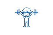 Boy weights up line icon concept