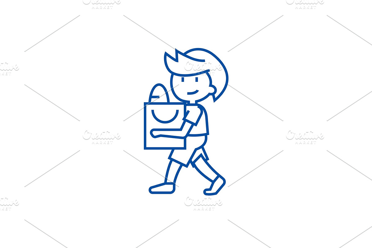 Boy with shopping bag line icon in Illustrations - product preview 8