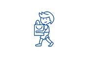 Boy with shopping bag line icon