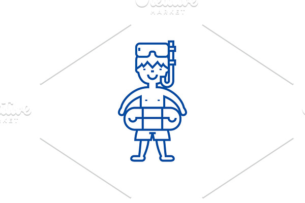 Boy with swimming mask line icon