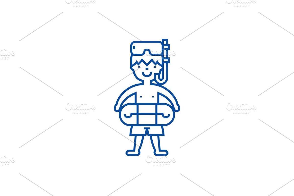 Boy with swimming mask line icon in Illustrations - product preview 8