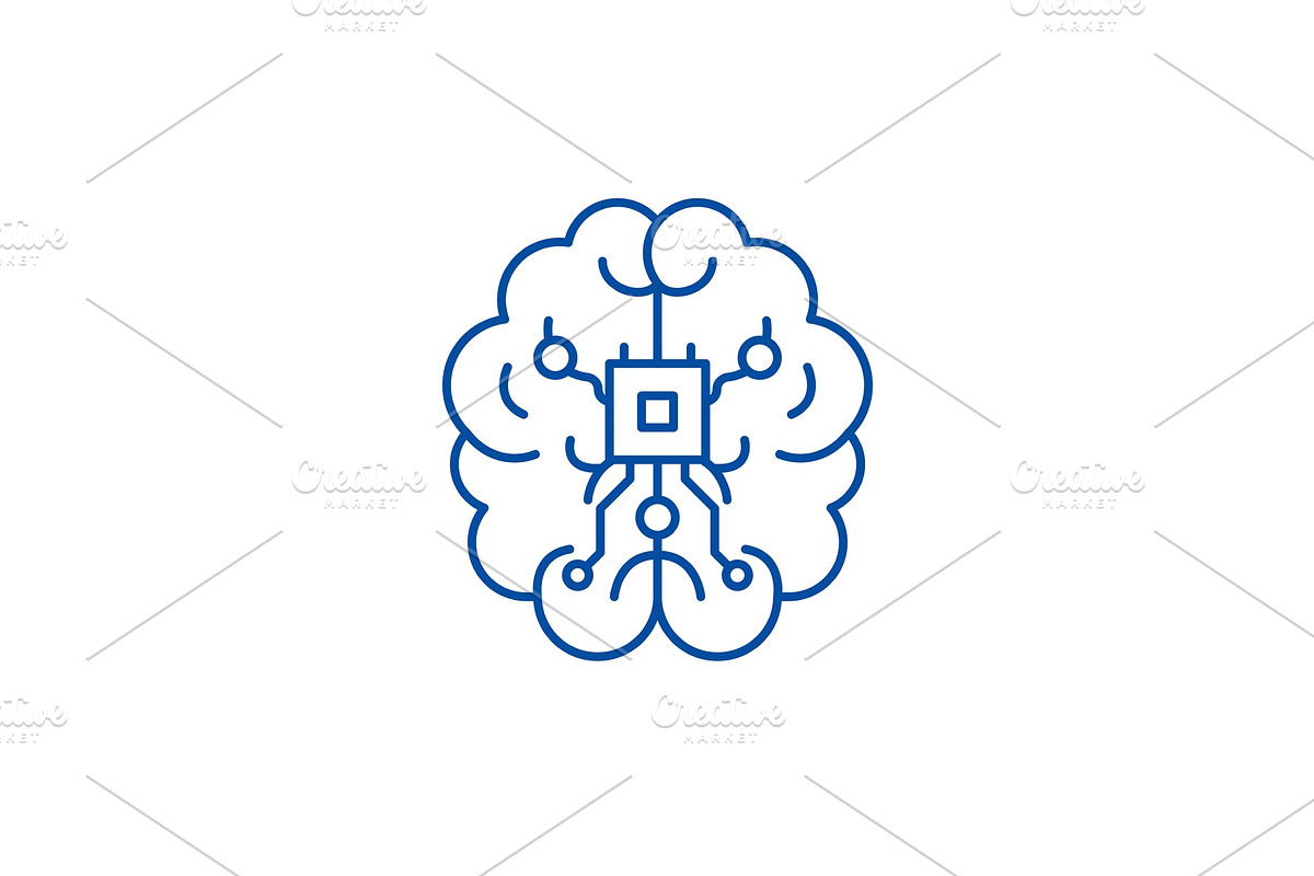 Brain chipset line icon concept in Illustrations - product preview 8