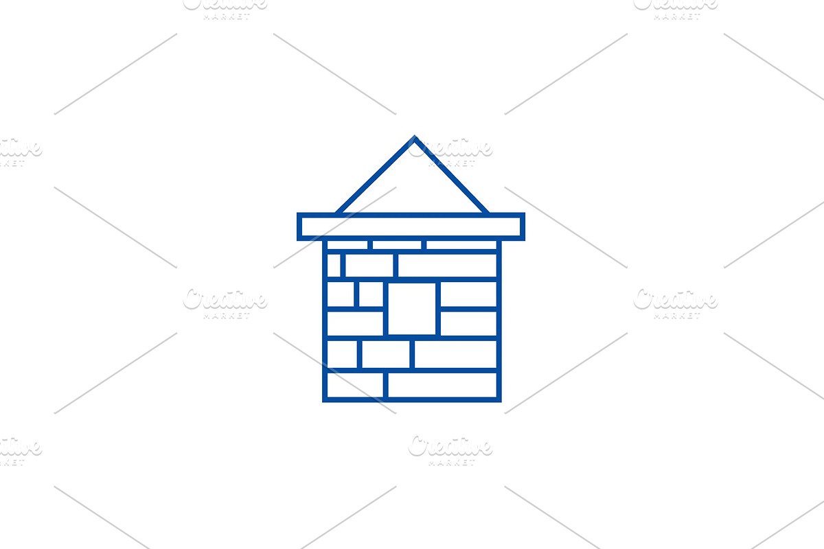 Brick house line icon concept. Brick in Illustrations - product preview 8