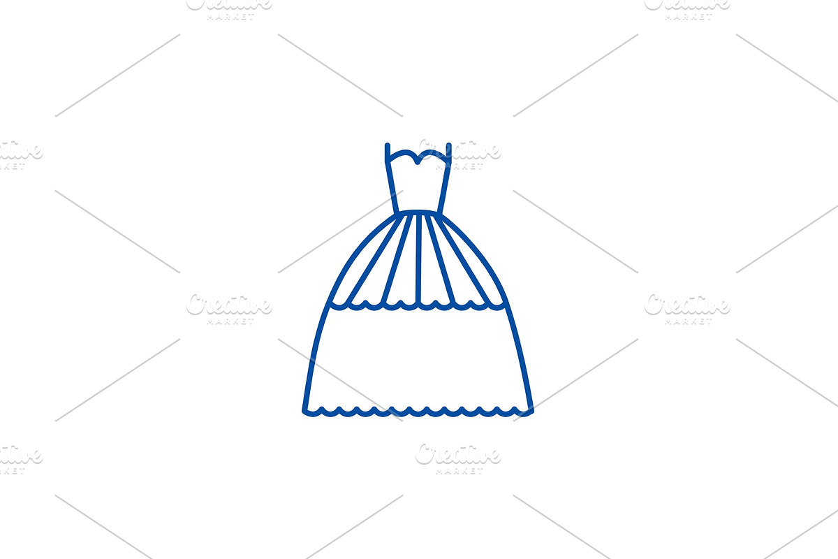 Bridal evening dress line icon in Illustrations - product preview 8