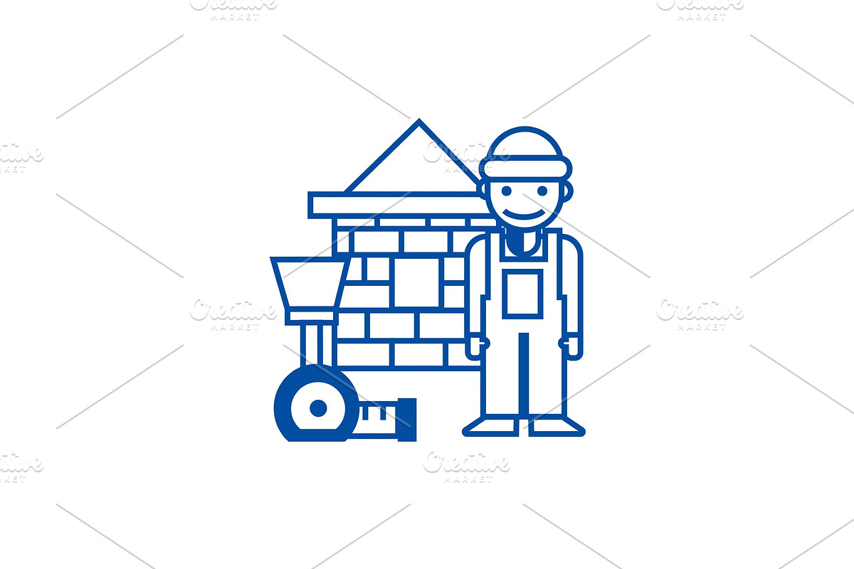 Builder,brick house,meter line icon in Objects - product preview 8