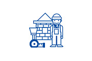 Builder,brick house,meter line icon