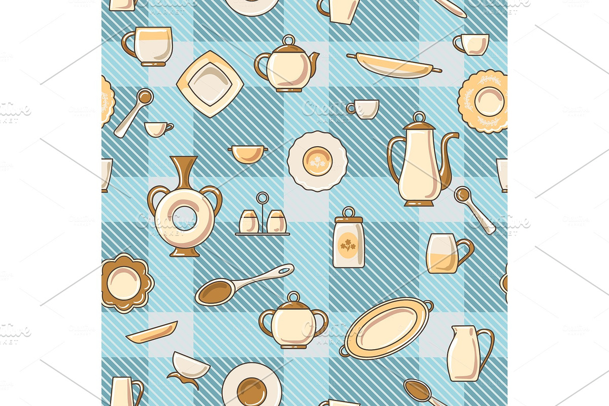 Crockery seamless pattern in Illustrations - product preview 8
