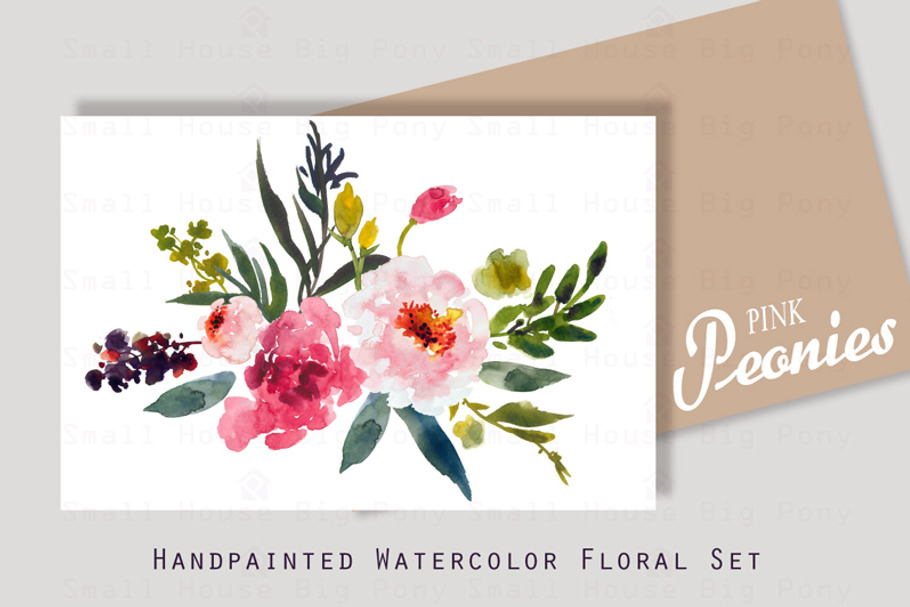 Pink Peonies-Watercolor Clip Art in Illustrations - product preview 8