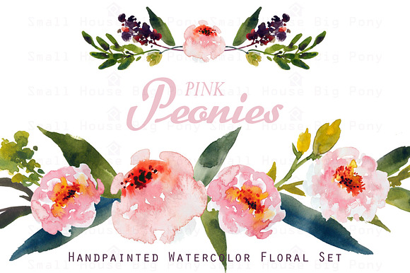 Pink Peonies-Watercolor Clip Art in Illustrations - product preview 1