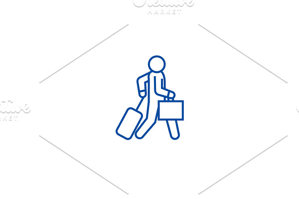 Business traveler walks line icon