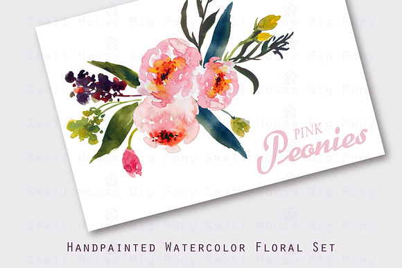 Pink Peonies-Watercolor Clip Art in Illustrations - product preview 2