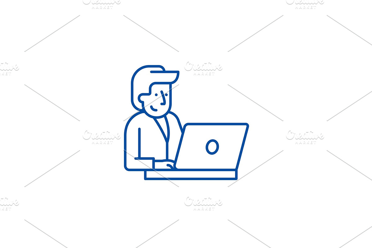 Businessman behind a laptop line in Illustrations - product preview 8