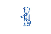 Businessman with case sign line icon