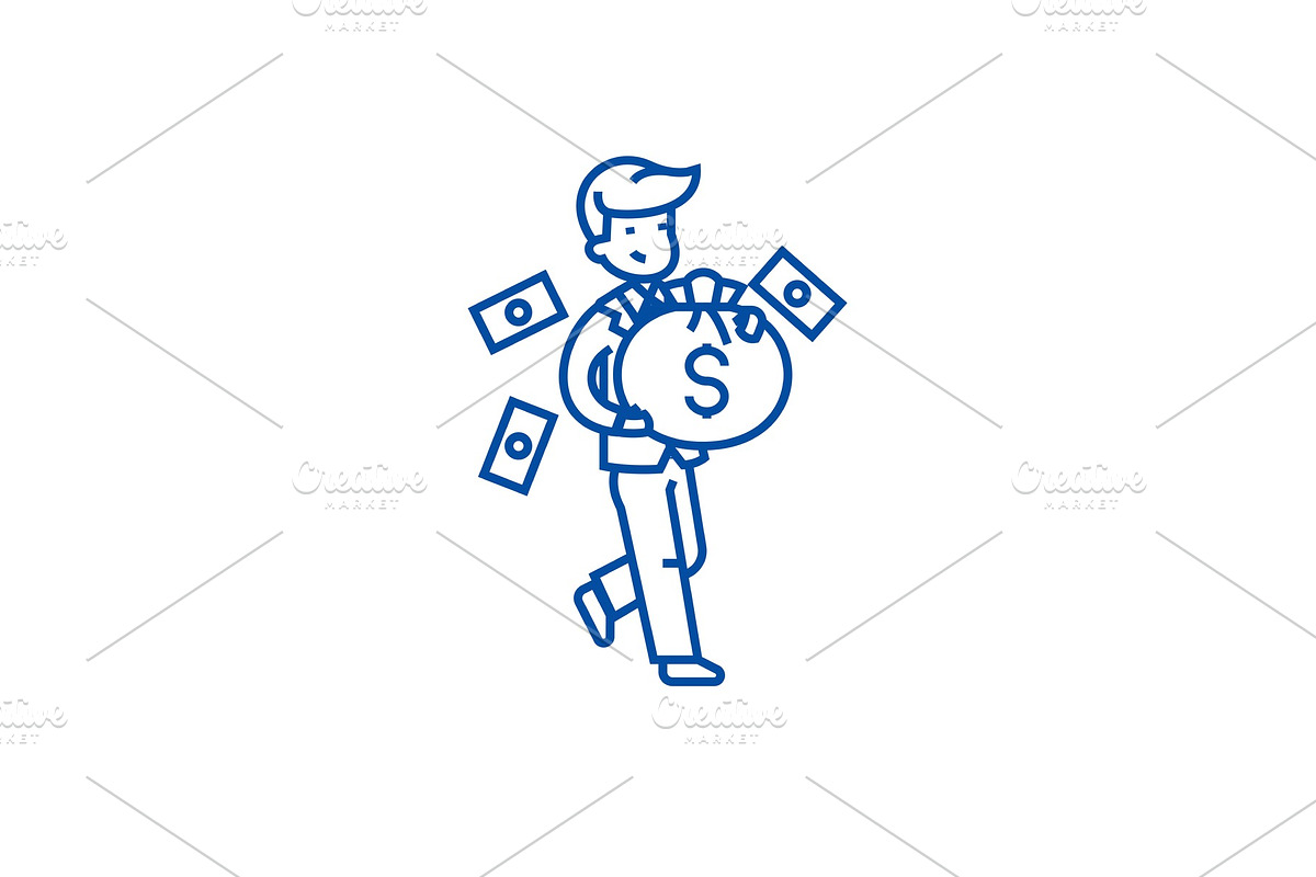 Businessman with money bag line icon in Illustrations - product preview 8