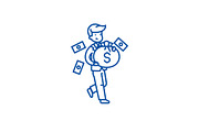 Businessman with money bag line icon