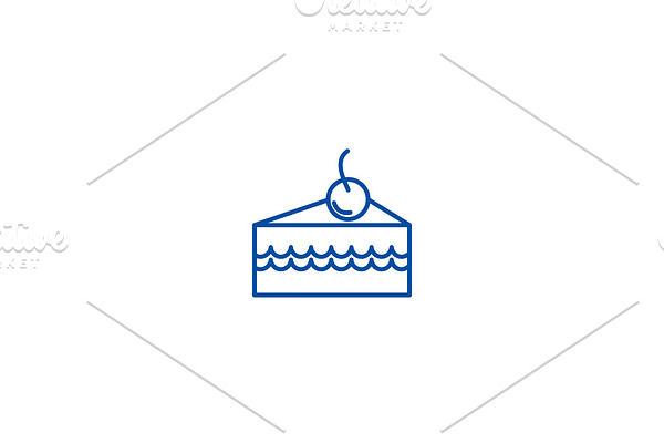Cake slice with cherry line icon