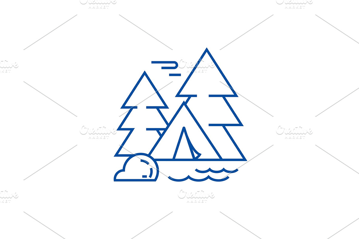 Camping tent in forest line icon in Illustrations - product preview 8