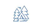 Camping tent in forest line icon
