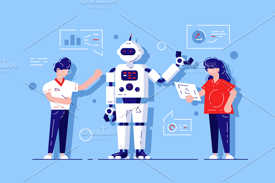 Man and woman developing chat bot in Illustrations - product preview 8