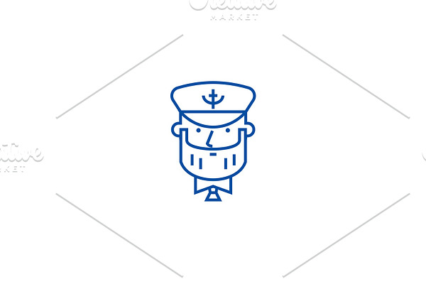 Captain with nautical hat line icon