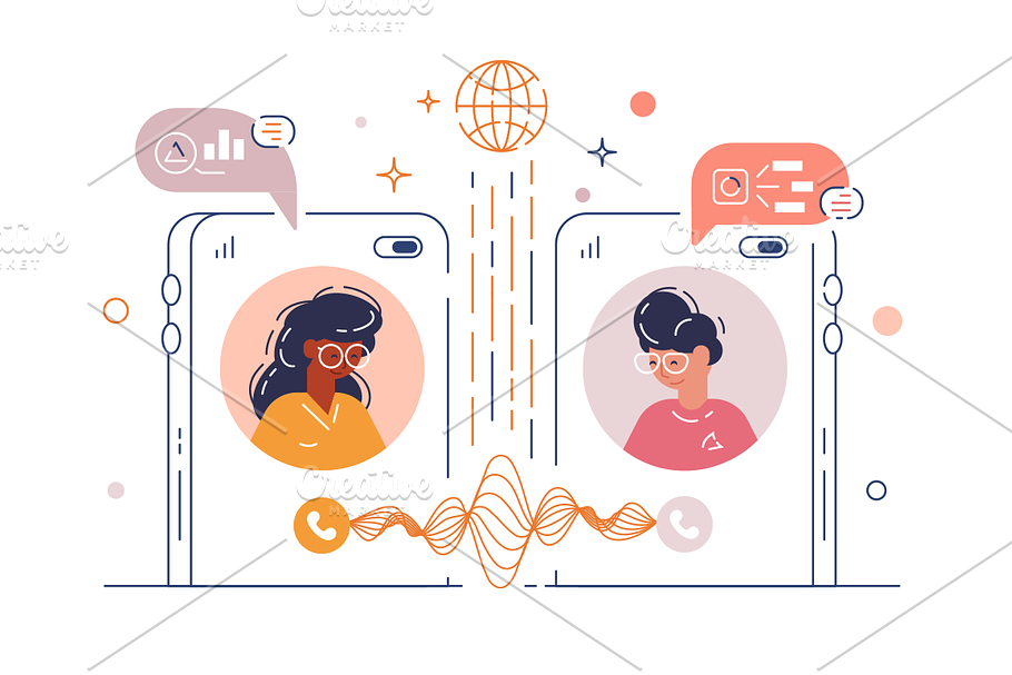 Women chatting via mobile phone app in Illustrations - product preview 8