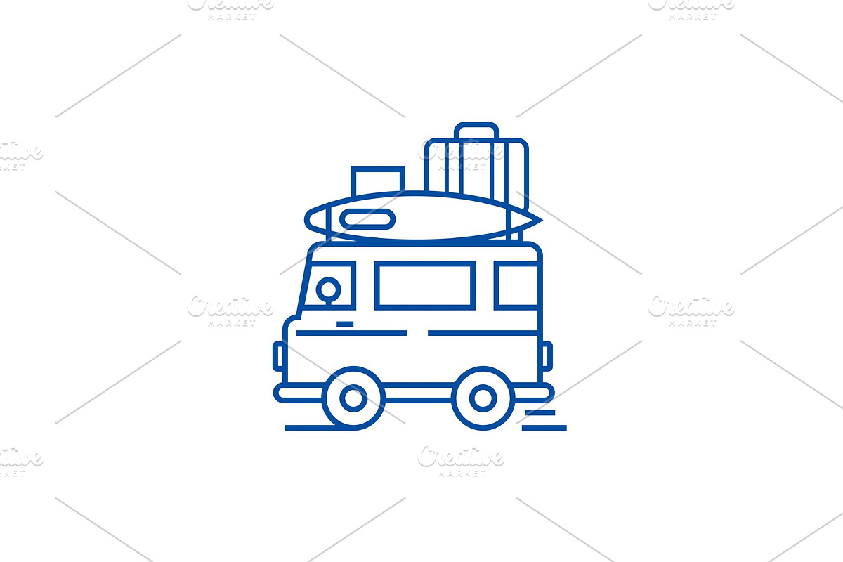 Caravan,travel camping trailer line in Illustrations - product preview 8