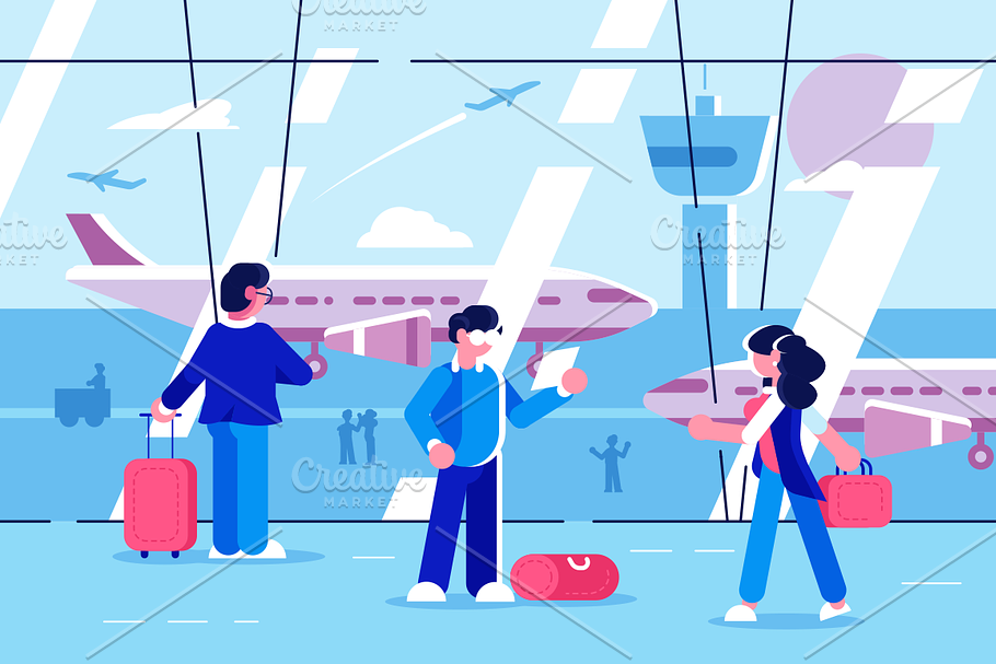 People at airport terminal in Illustrations - product preview 8