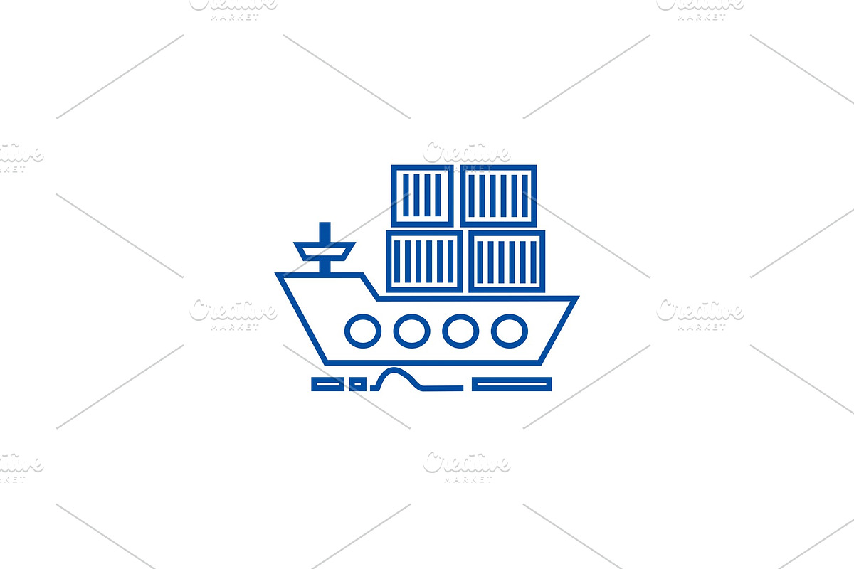 Cargo delivery by sea ship line icon in Illustrations - product preview 8