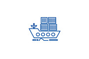 Cargo delivery by sea ship line icon