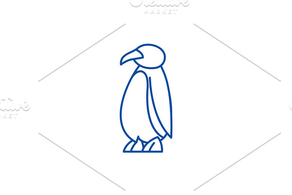 Cartoon penguin line icon concept