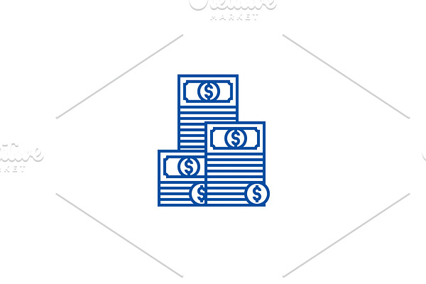 Cash,pile of banknotes line icon